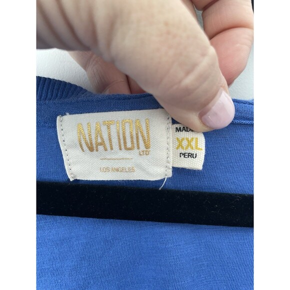 NATION LTD Jillian Bold Shoulder V Neck Top Blue Short Sleeve Size XXL Modern - Picture 3 of 8